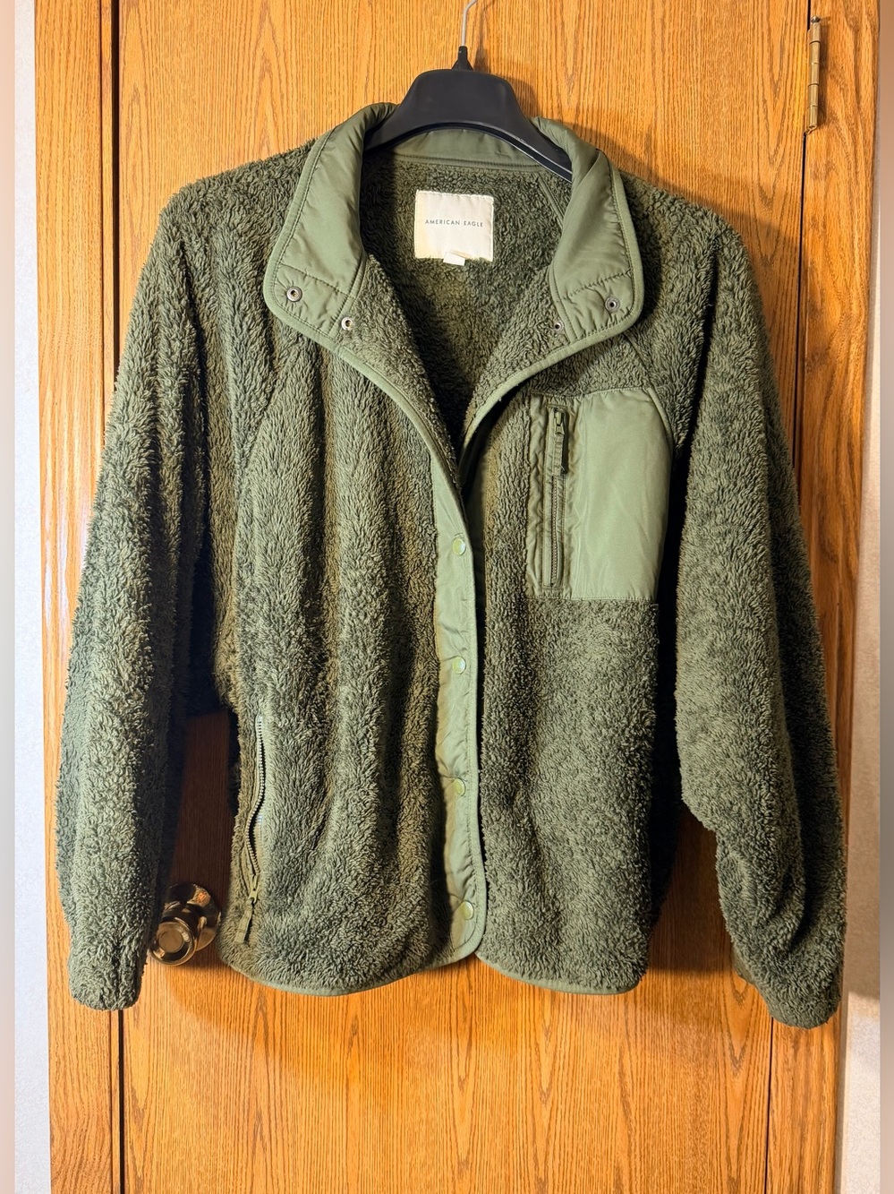 American Eagle Outfitters Army Green Teddy Sherpa Jacket - Picture 1 of 7